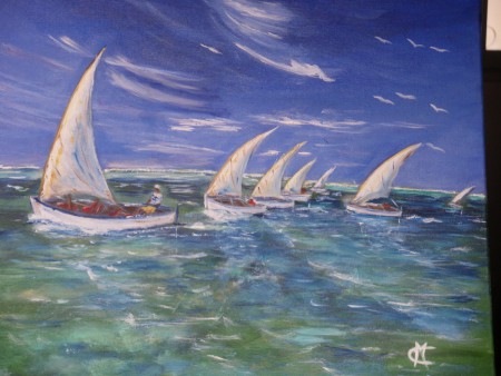 Voiliers sur le lagon (50x60)